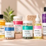 Illustrative body care products arranged for a women's self-care buying guide
