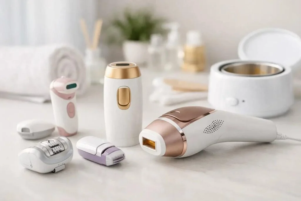 Best at-home hair removal methods including IPL device, razor, waxing kit, depilatory cream and epilator